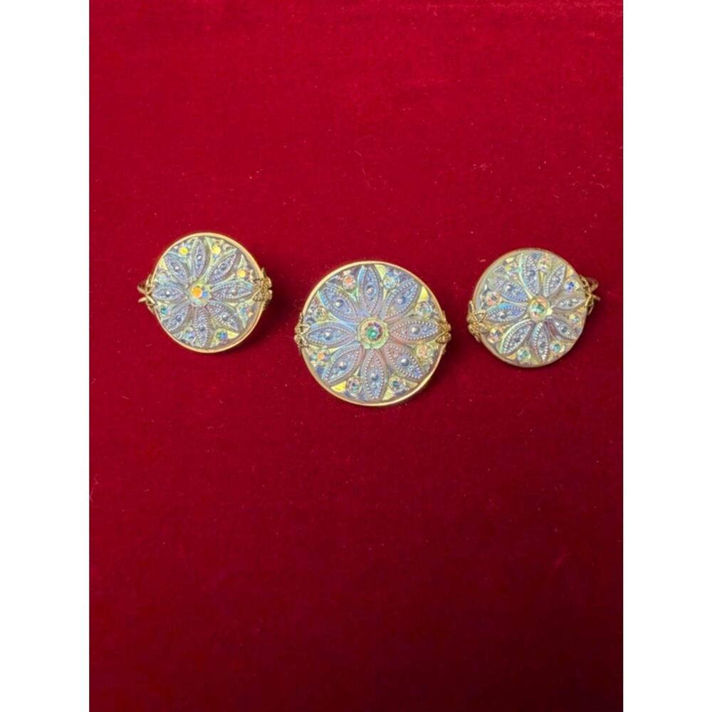 Hillcraft Iridescent Earrings and Pin